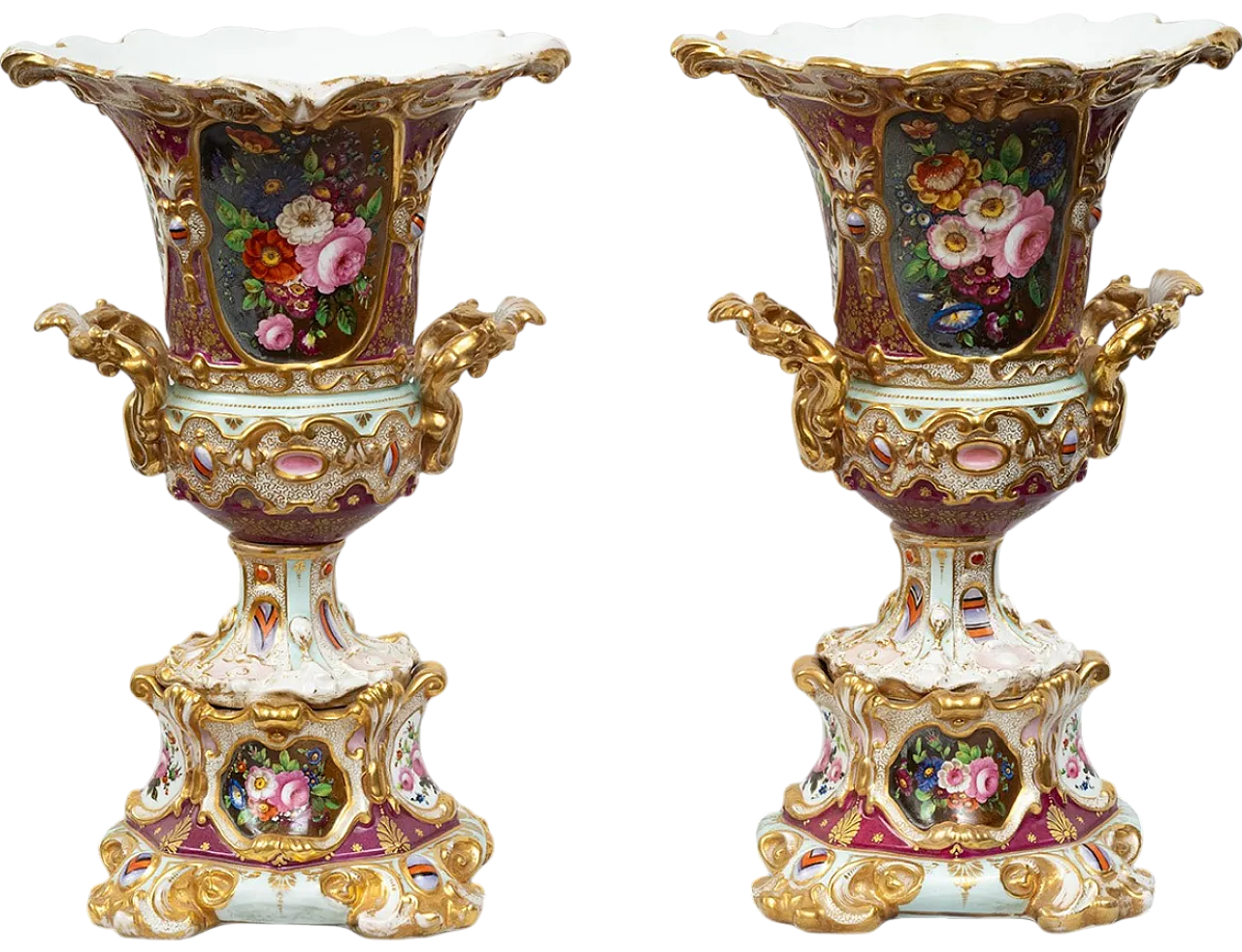 Louis Philippe Old Paris polycromed porcelain vases, 19th century 6