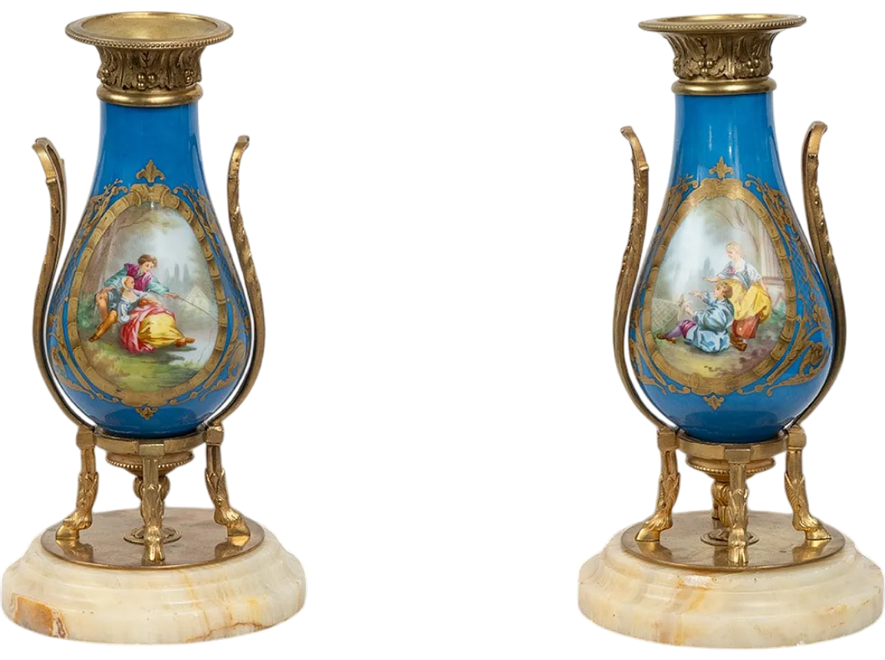 Pair of Napoleon III vases in polycromed porcelain, 19th century 8