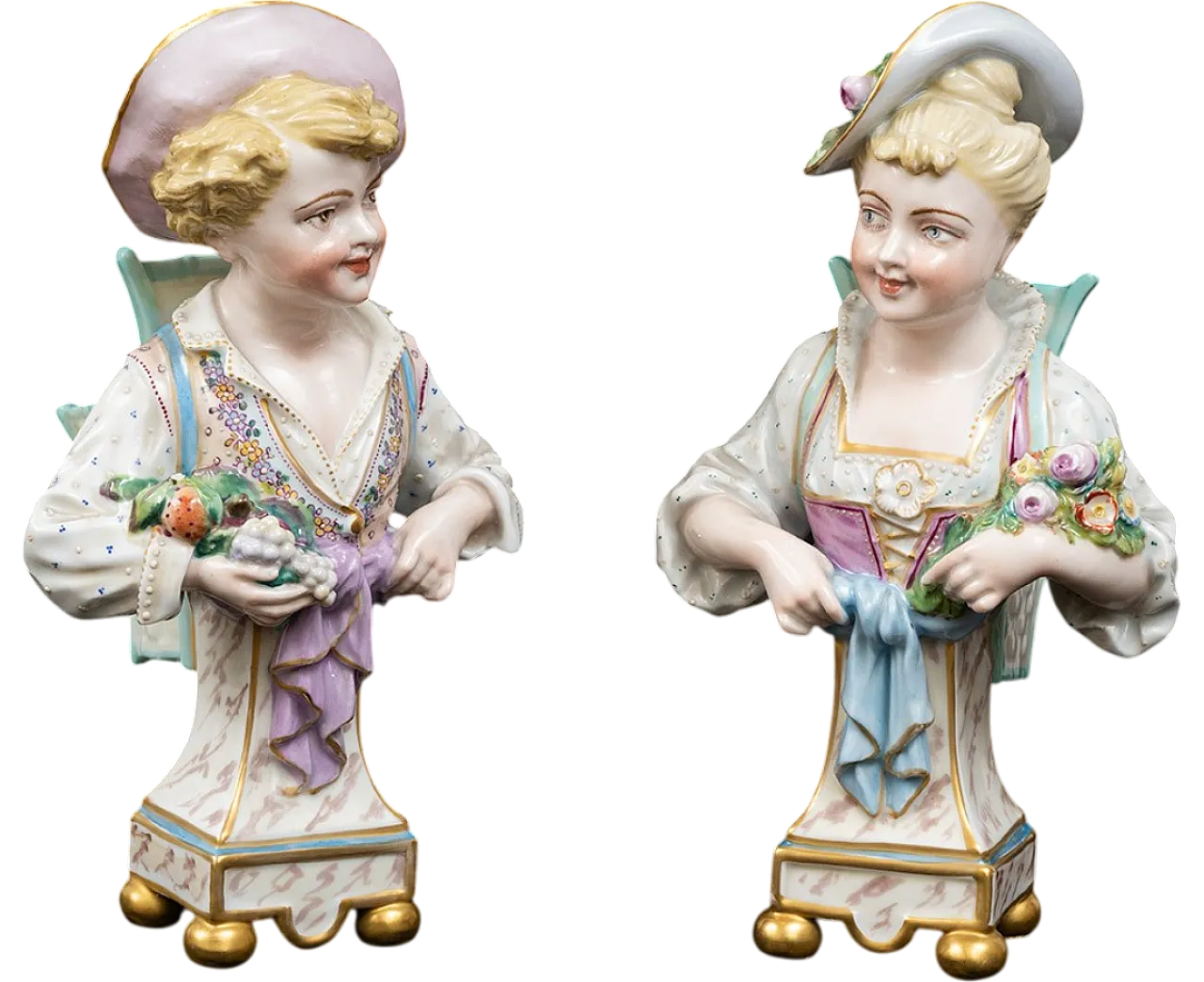 Pair of polychrome porcelain vase sculptures Germany, 20th century 5