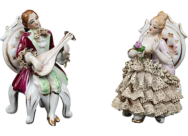 Pair of polychrome porcelain sculptures genre scene, 20th century