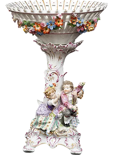 French centerpiece polycromed painted ceramic by Sevres, 20th century