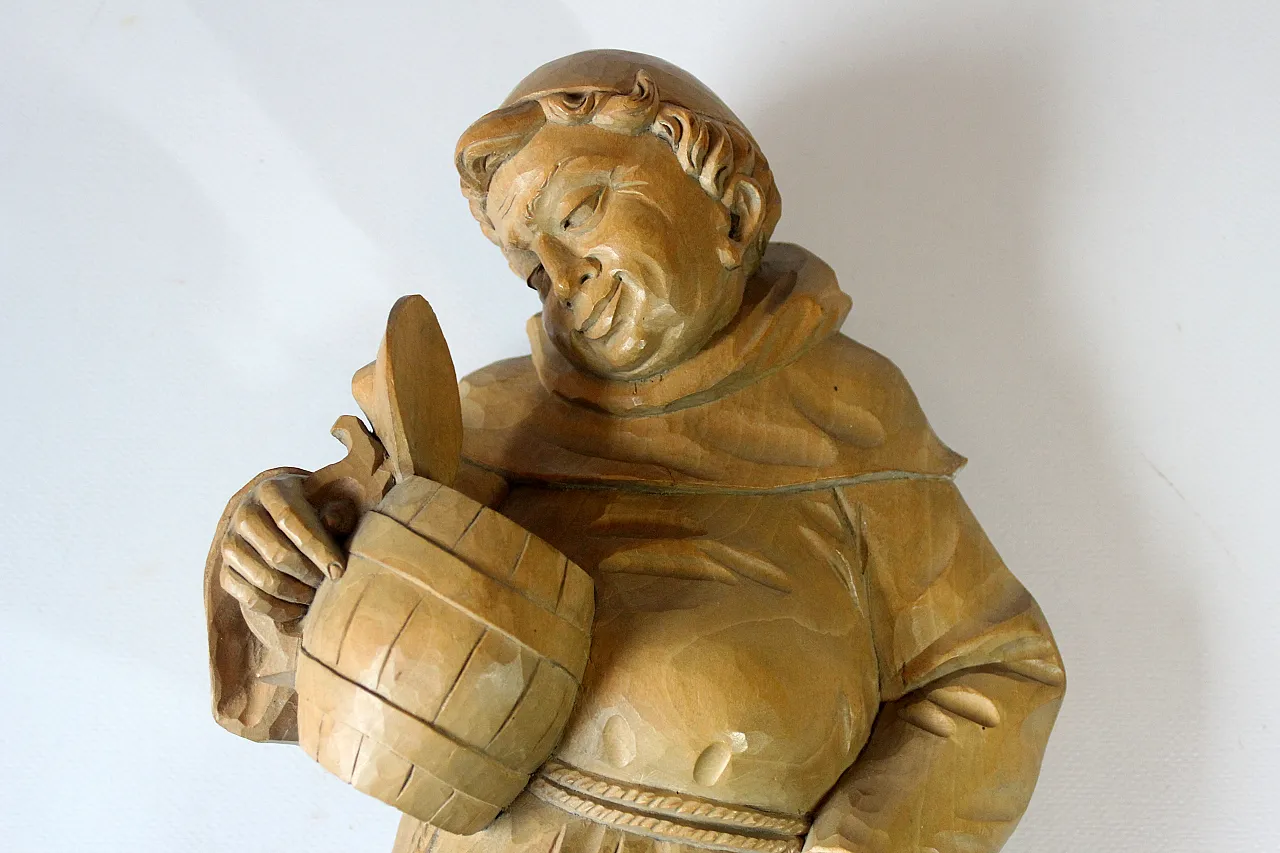 Mid Century wooden German sculpture "Monk with a tankard", 50s 4