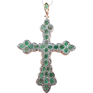 Emerald, diamond, rose gold and silver necklace, 1970s