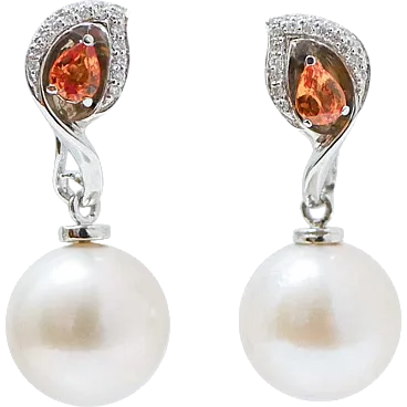 White gold earrings with pearls, sapphires and diamonds, 2000s