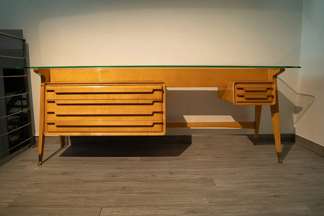 Wood and glass console table in the Vittorio Dassi style, 1960s 1