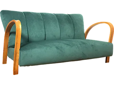 2 seater vintage sofa in green fabric Made in Italy, 1940s