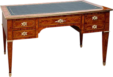 French desk in inlaid exotic woods with leather top, 19th century