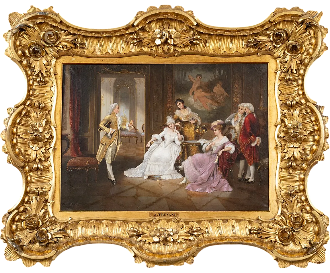 Genre scene, oil on canvas in French style gilded frame, 19th century 10