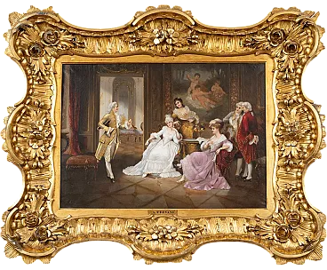 Genre scene, oil on canvas in French style gilded frame, 19th century