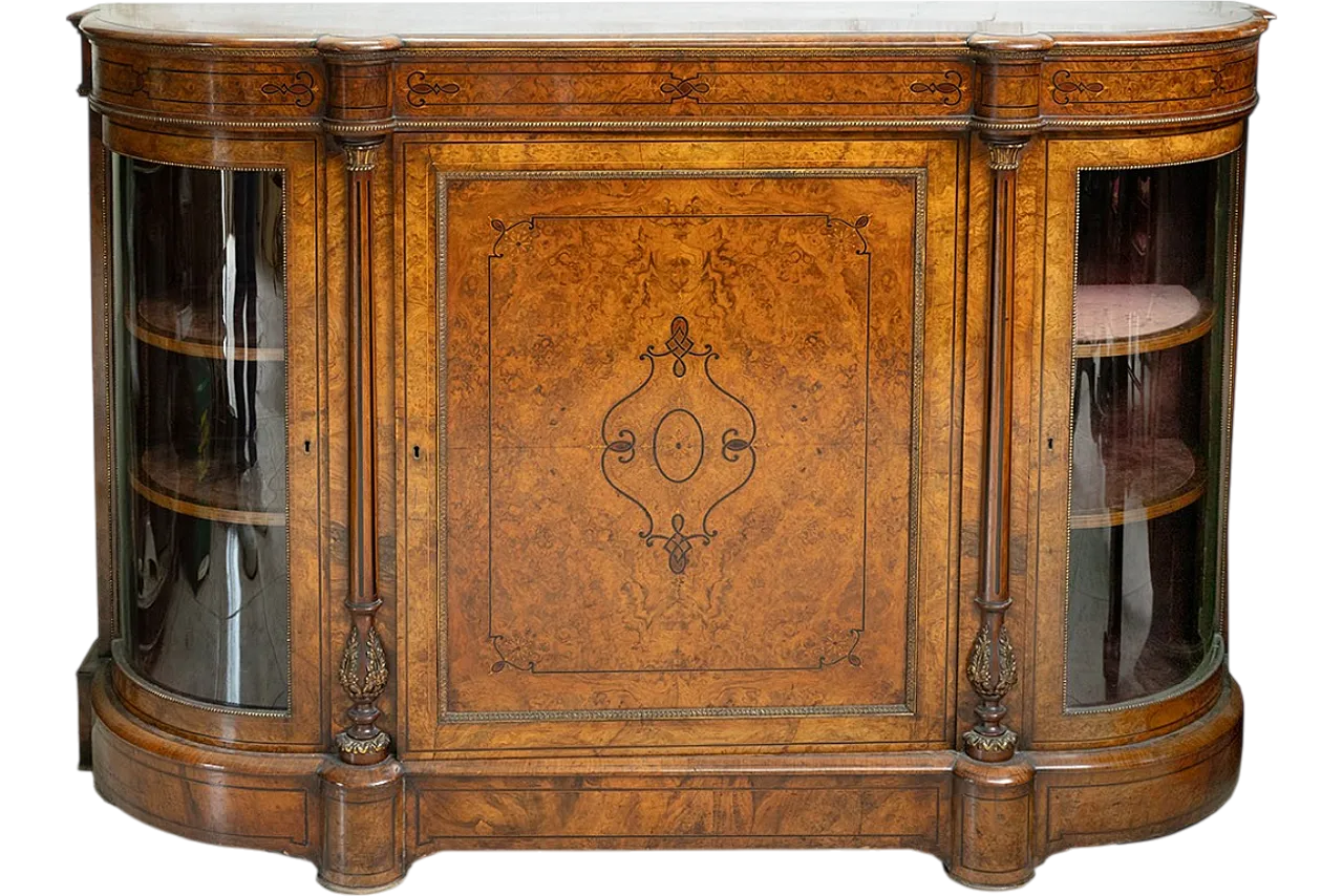 Victorian glass sideboard in walnut with inlays, 19th century 6