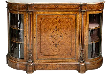 Victorian glass sideboard in walnut with inlays, 19th century