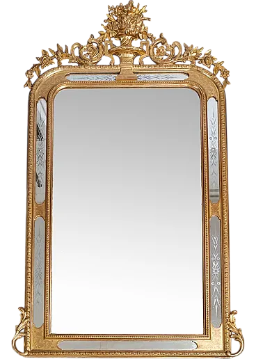 Specchiera Napoleone III Francese in legno dorato e intagliato, '800