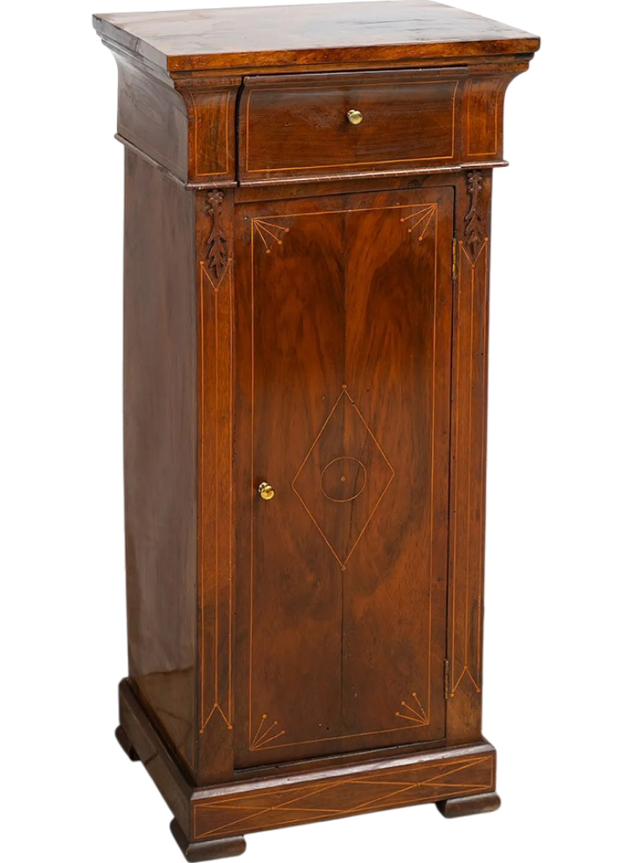 Chales X walnut bedside table with inlay and one drawer, 19th century 4