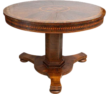 Neapolitan Empire round table in precious exotic woods, 19th century