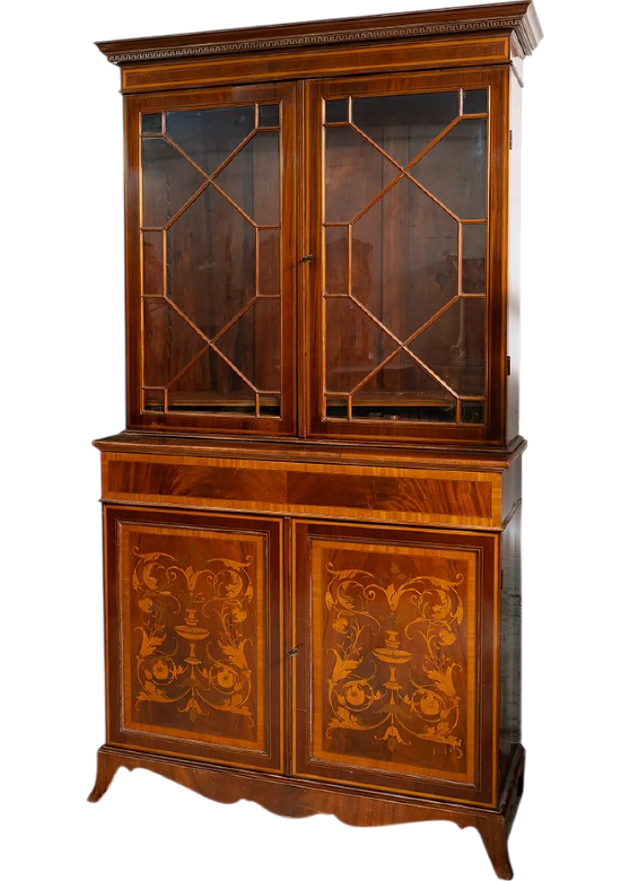 Credenza antica con alzata Eduardiana in mogano intarsiato, '800 5