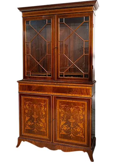 Credenza antica con alzata Eduardiana in mogano intarsiato, '800