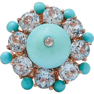 Ring with opazi, diamonds, turquoise, rose gold and silver, 1970s