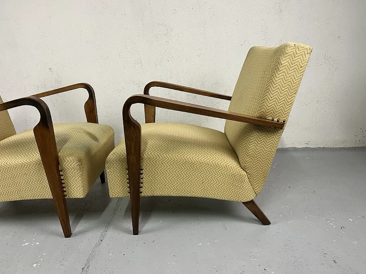 Pair of wooden and fabric armchairs by Ufficio Tecnico Cassina, 1950s 1