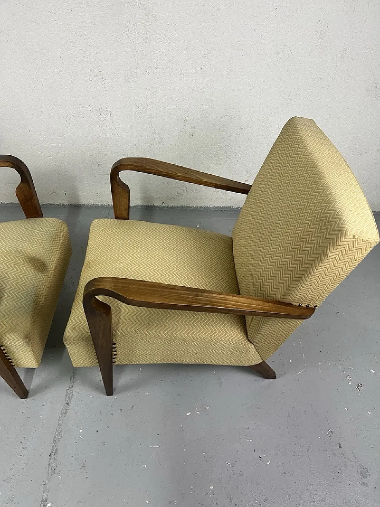 Pair of wooden and fabric armchairs by Ufficio Tecnico Cassina, 1950s 5