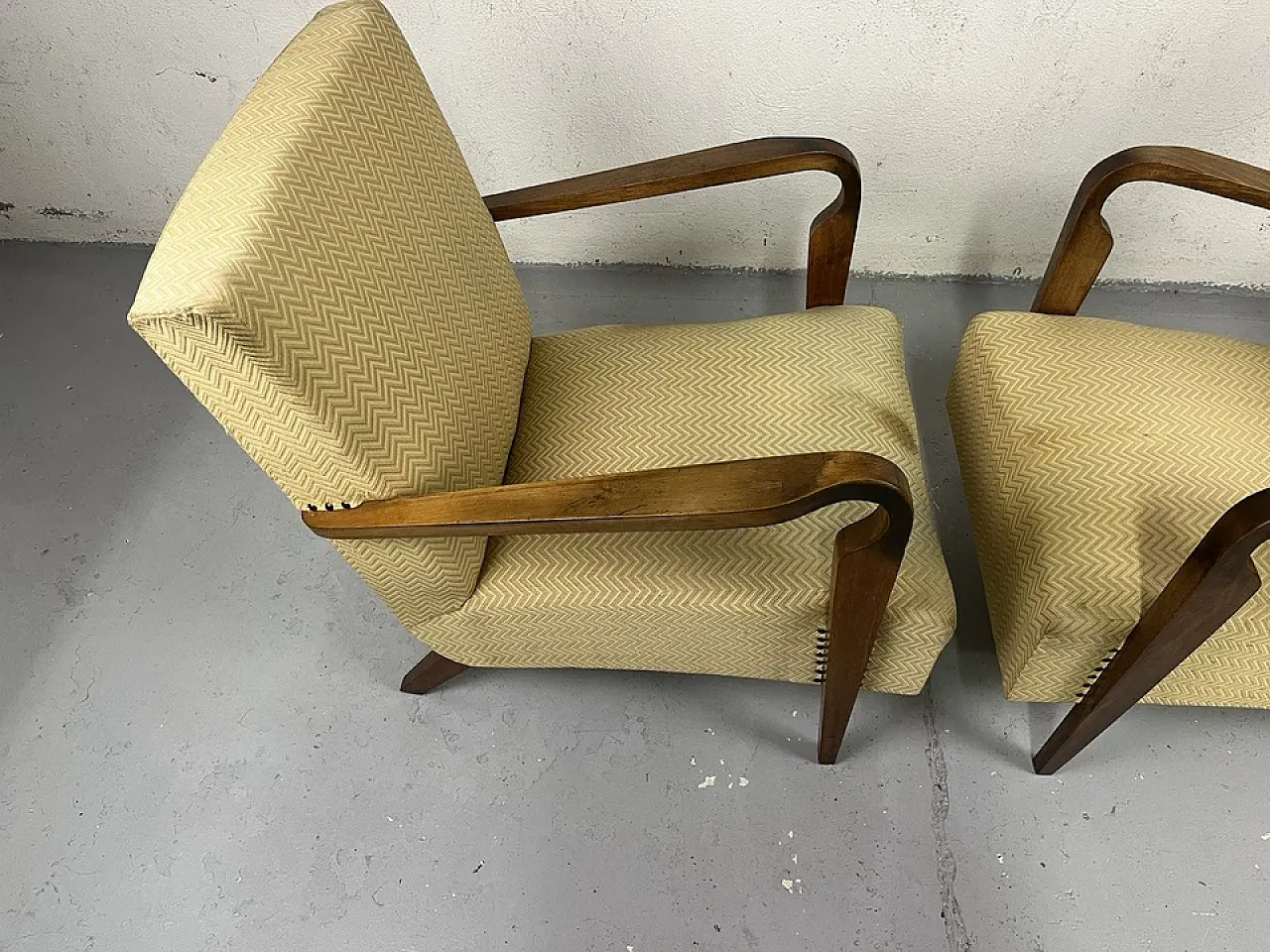 Pair of wooden and fabric armchairs by Ufficio Tecnico Cassina, 1950s 6