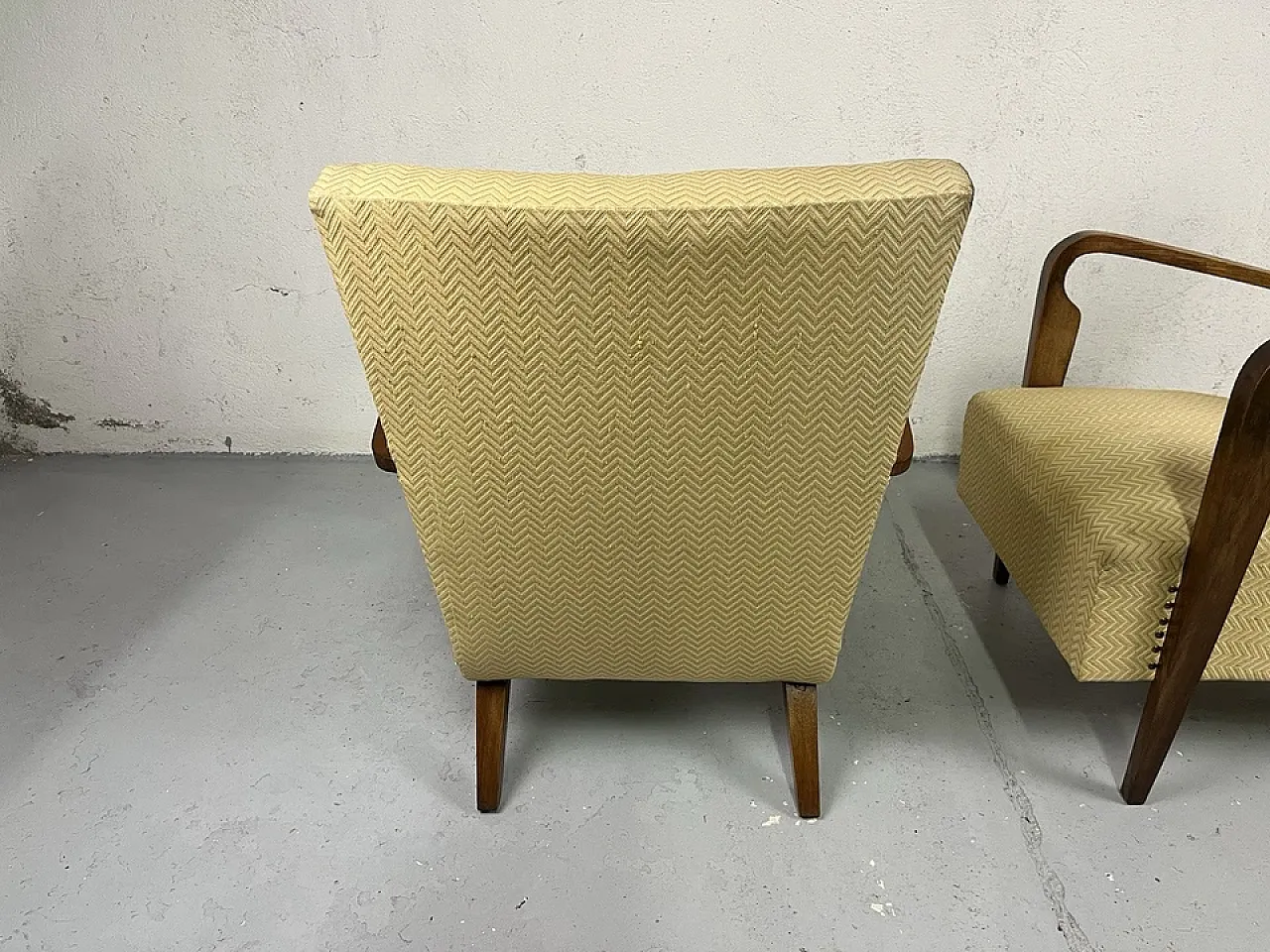 Pair of wooden and fabric armchairs by Ufficio Tecnico Cassina, 1950s 9