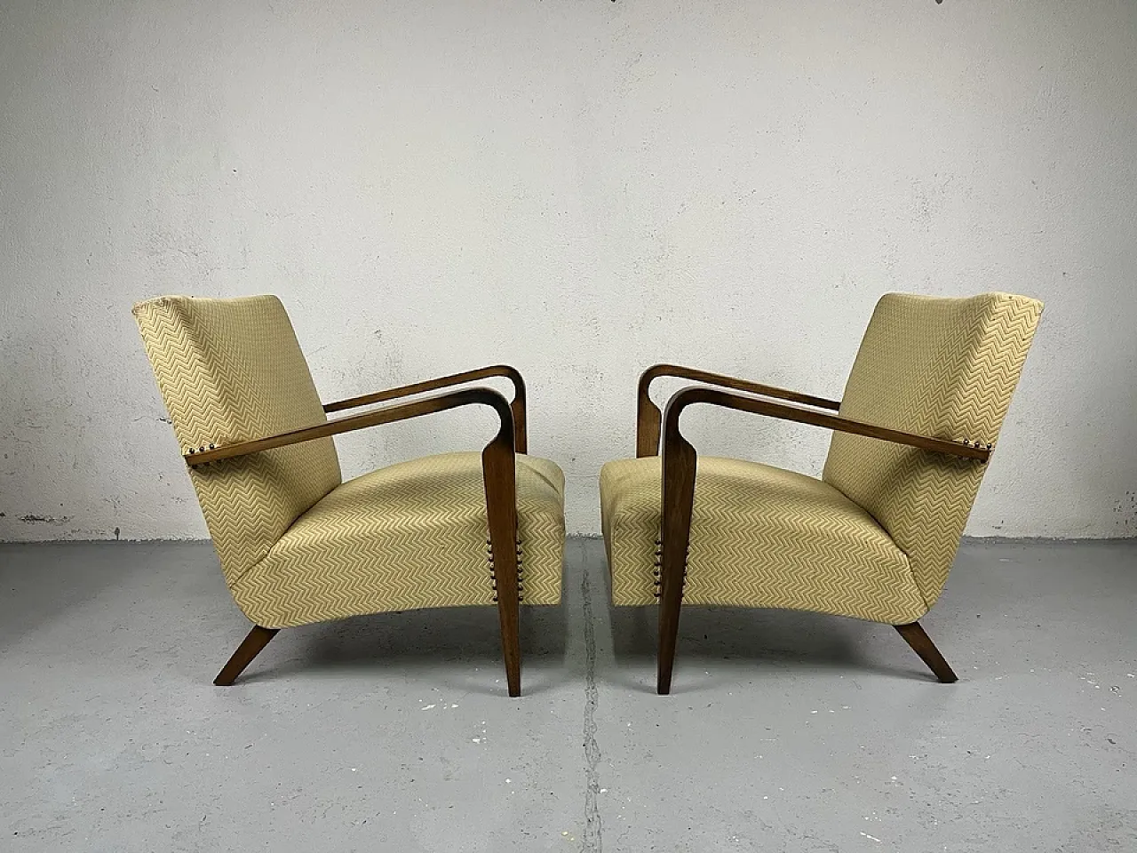 Pair of wooden and fabric armchairs by Ufficio Tecnico Cassina, 1950s 13