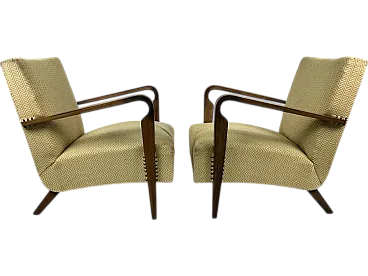 Pair of wooden and fabric armchairs by Ufficio Tecnico Cassina, 1950s