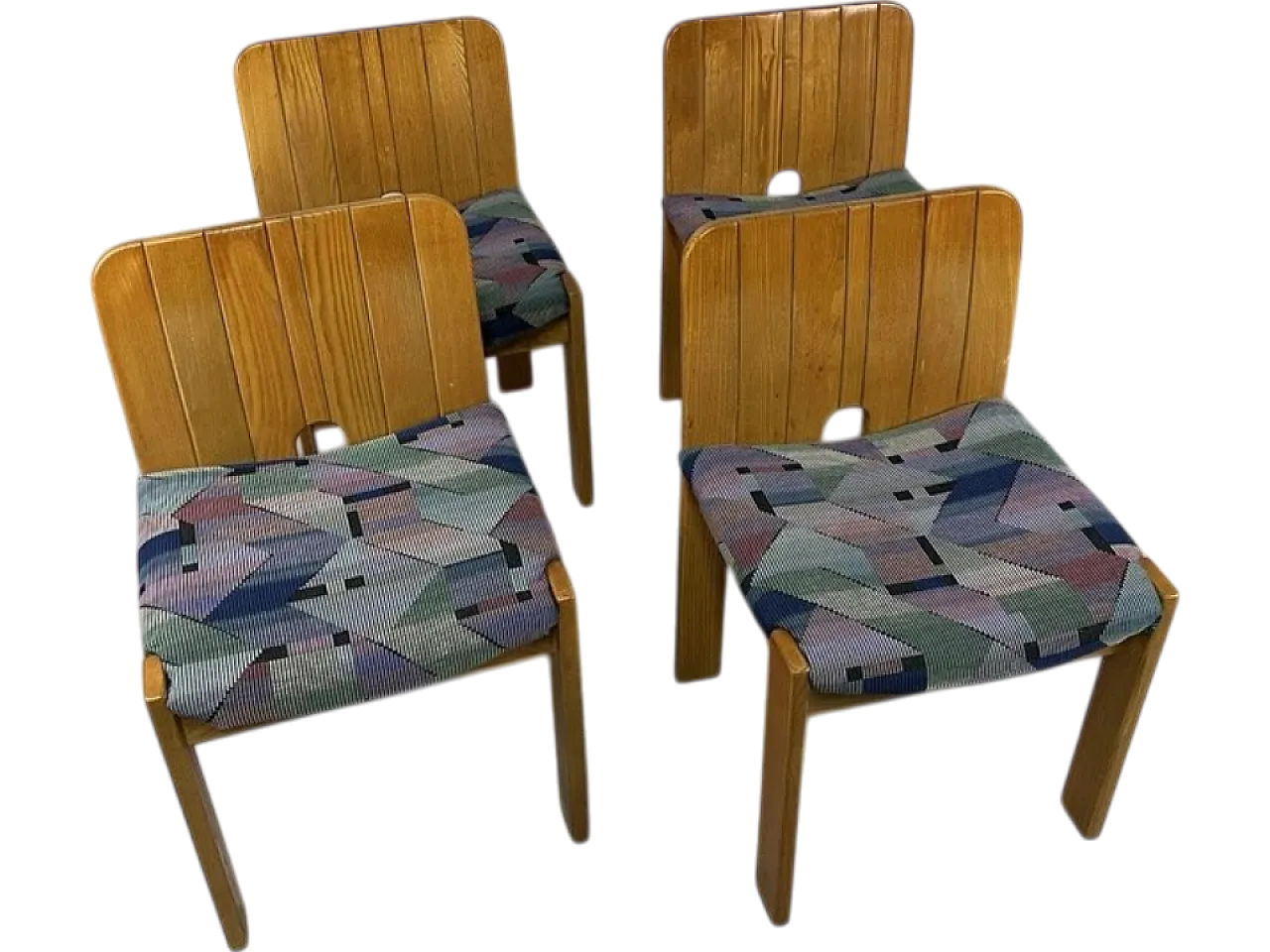 4 Missoni-style wooden and fabric chairs, 1960s 17