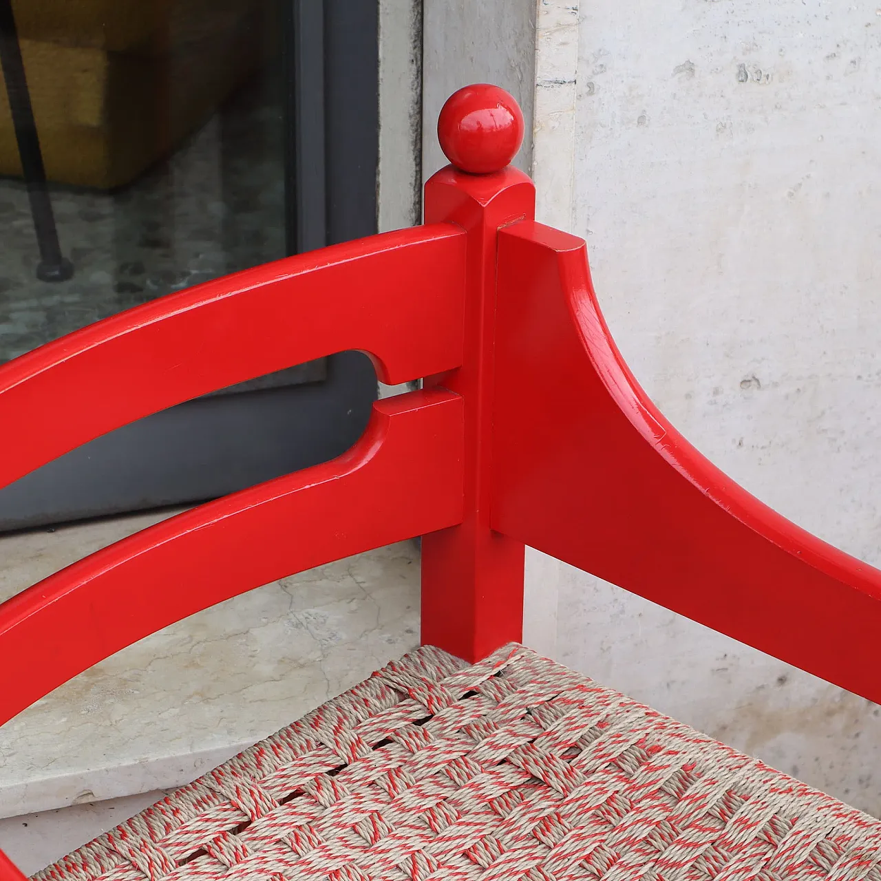 Pair of red wooden armchairs by Luigi Caccia Domination, Italy, 1960 7