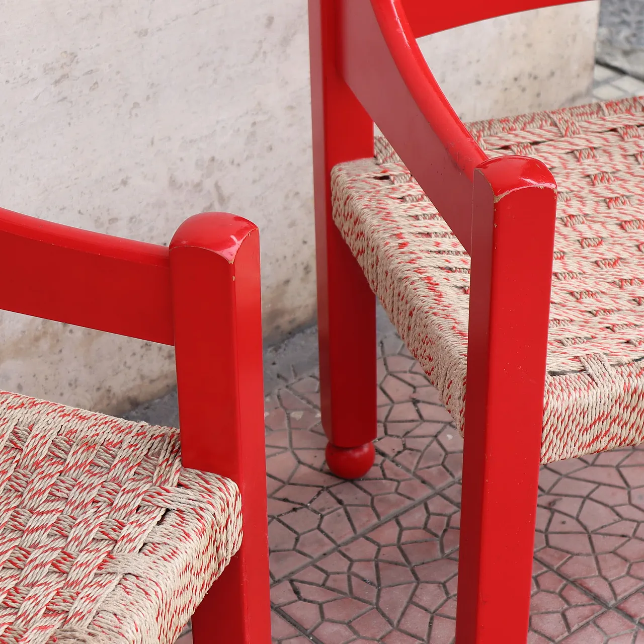 Pair of red wooden armchairs by Luigi Caccia Domination, Italy, 1960 8