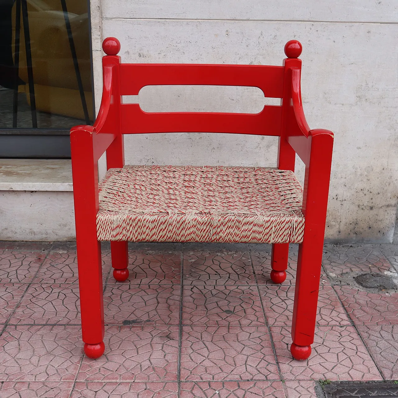 Pair of red wooden armchairs by Luigi Caccia Domination, Italy, 1960 9