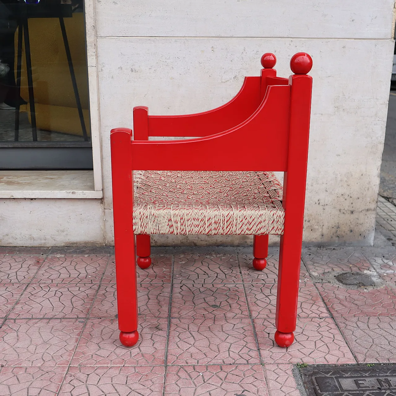 Pair of red wooden armchairs by Luigi Caccia Domination, Italy, 1960 10