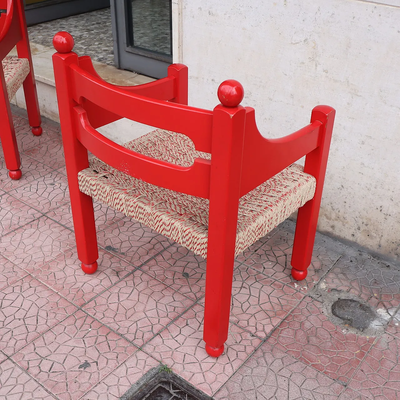 Pair of red wooden armchairs by Luigi Caccia Domination, Italy, 1960 12