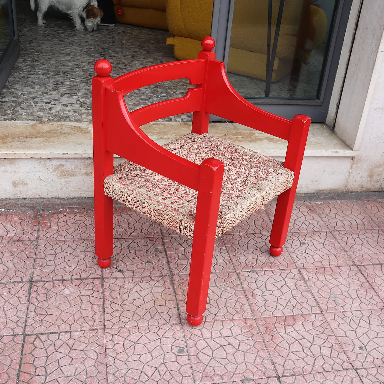 Pair of red wooden armchairs by Luigi Caccia Domination, Italy, 1960 13