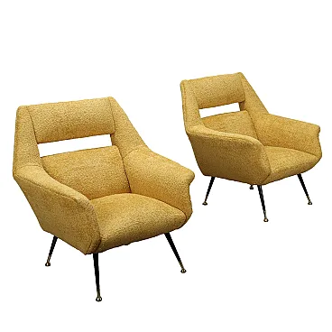 Yellow Armchairs in foam metal and brass Italy, 1950s