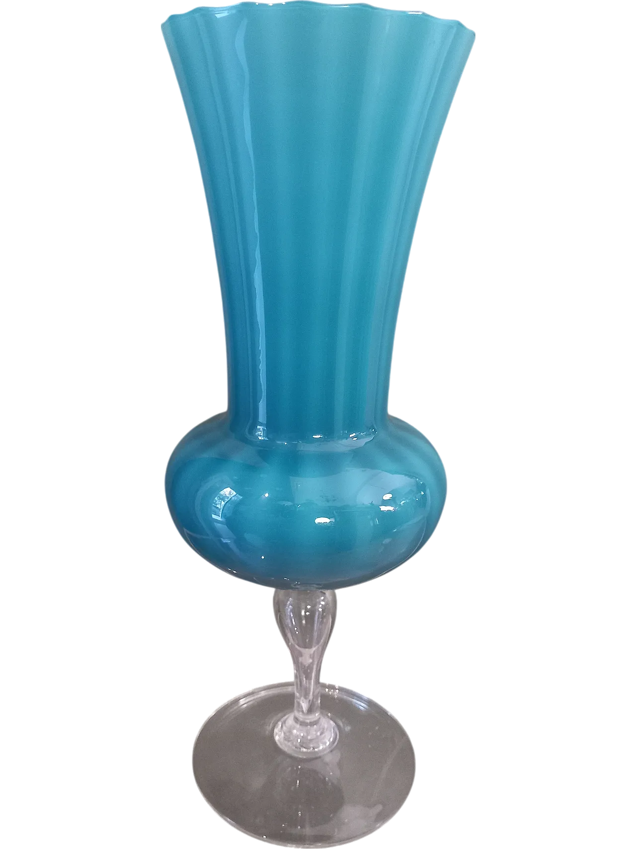 Flower holder in light blue opaline glass, 70s 7