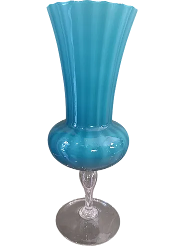 Flower holder in light blue opaline glass, 70s