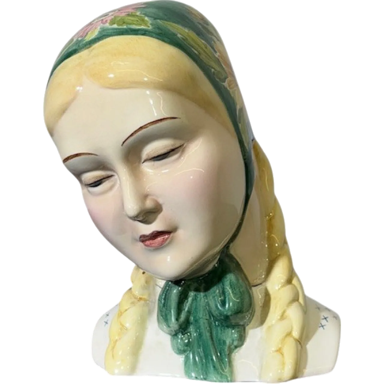 Decò Girl with handkerchief by Antonio Ronzan in ceramic, 40s 14