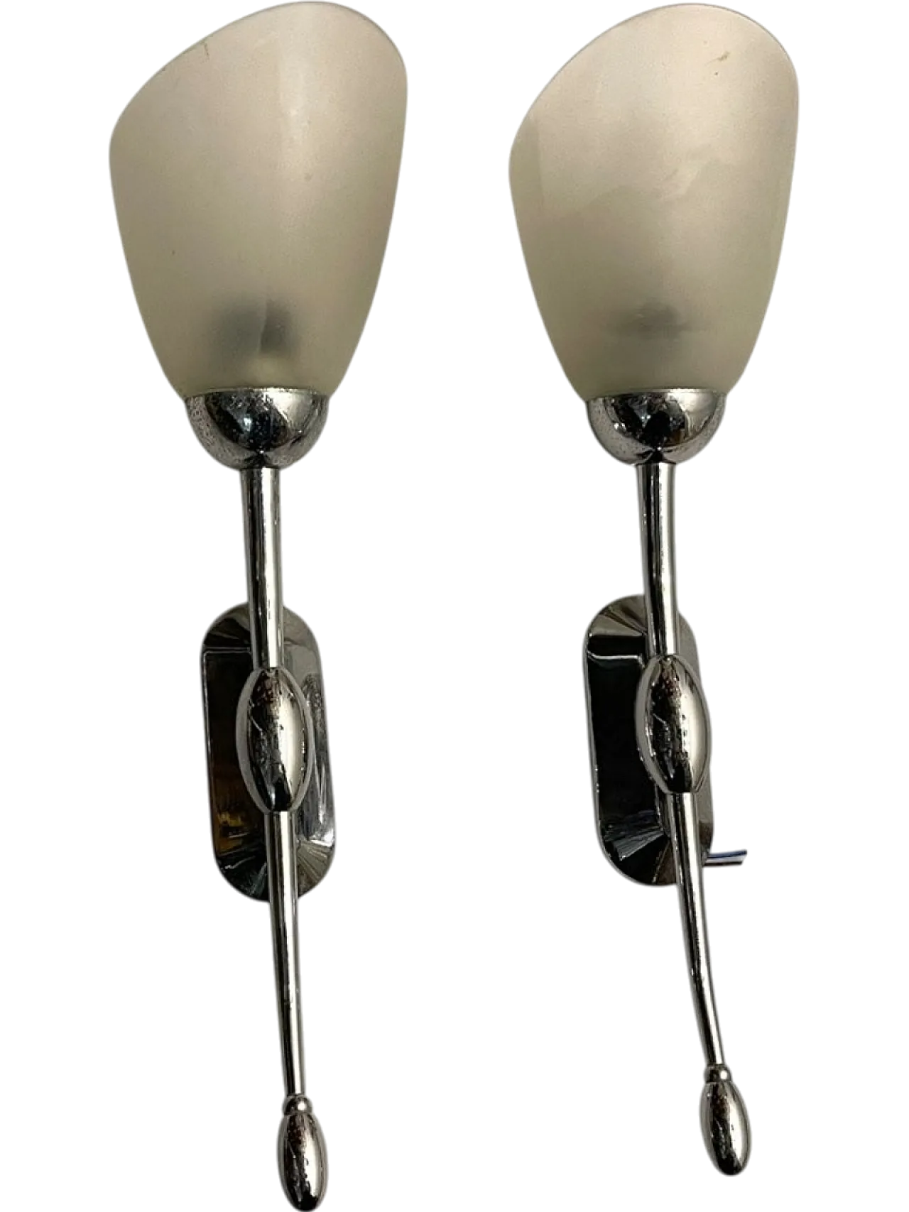 Pair of chrome satinated glass sconces, 1970s 10