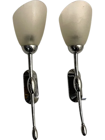 Pair of chrome satinated glass sconces, 1970s