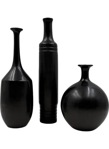 3 black Bucchero ceramic vases di Sebastiani Gubbio, anni '60