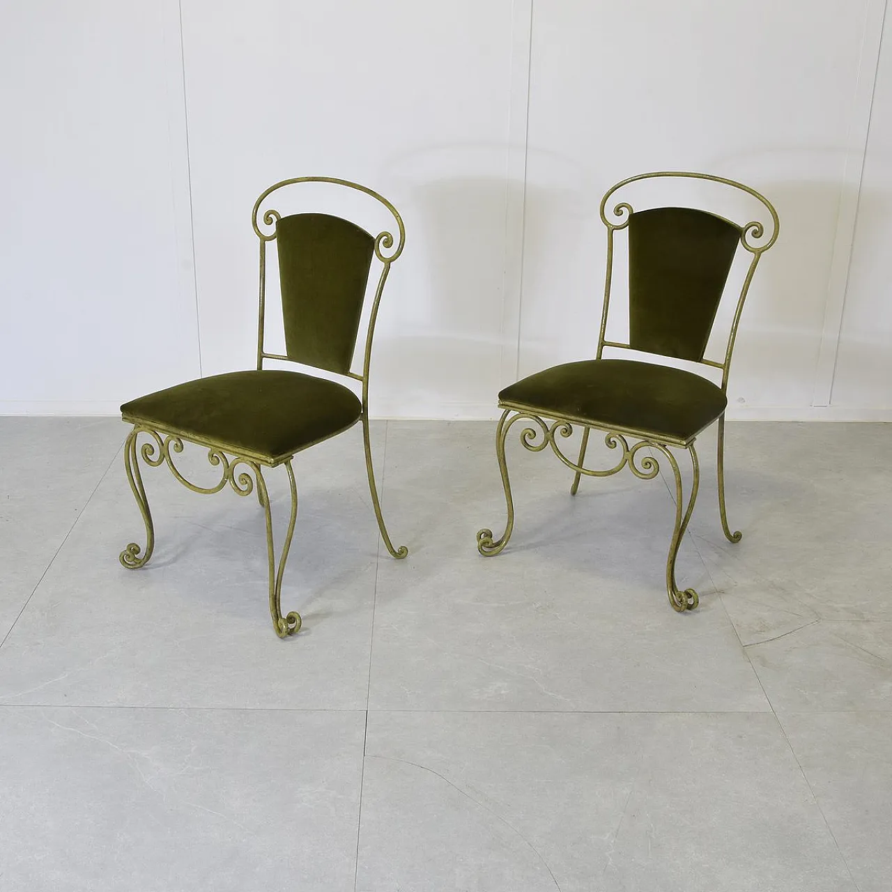 Pair of iron and velvet chairs by Casa E Giardino, 1950s 1