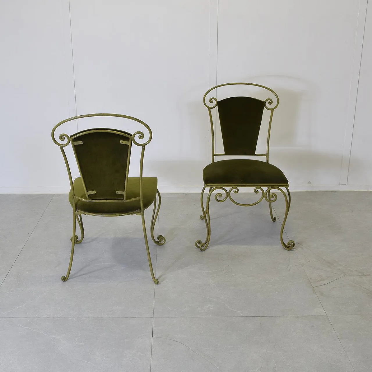 Pair of iron and velvet chairs by Casa E Giardino, 1950s 2