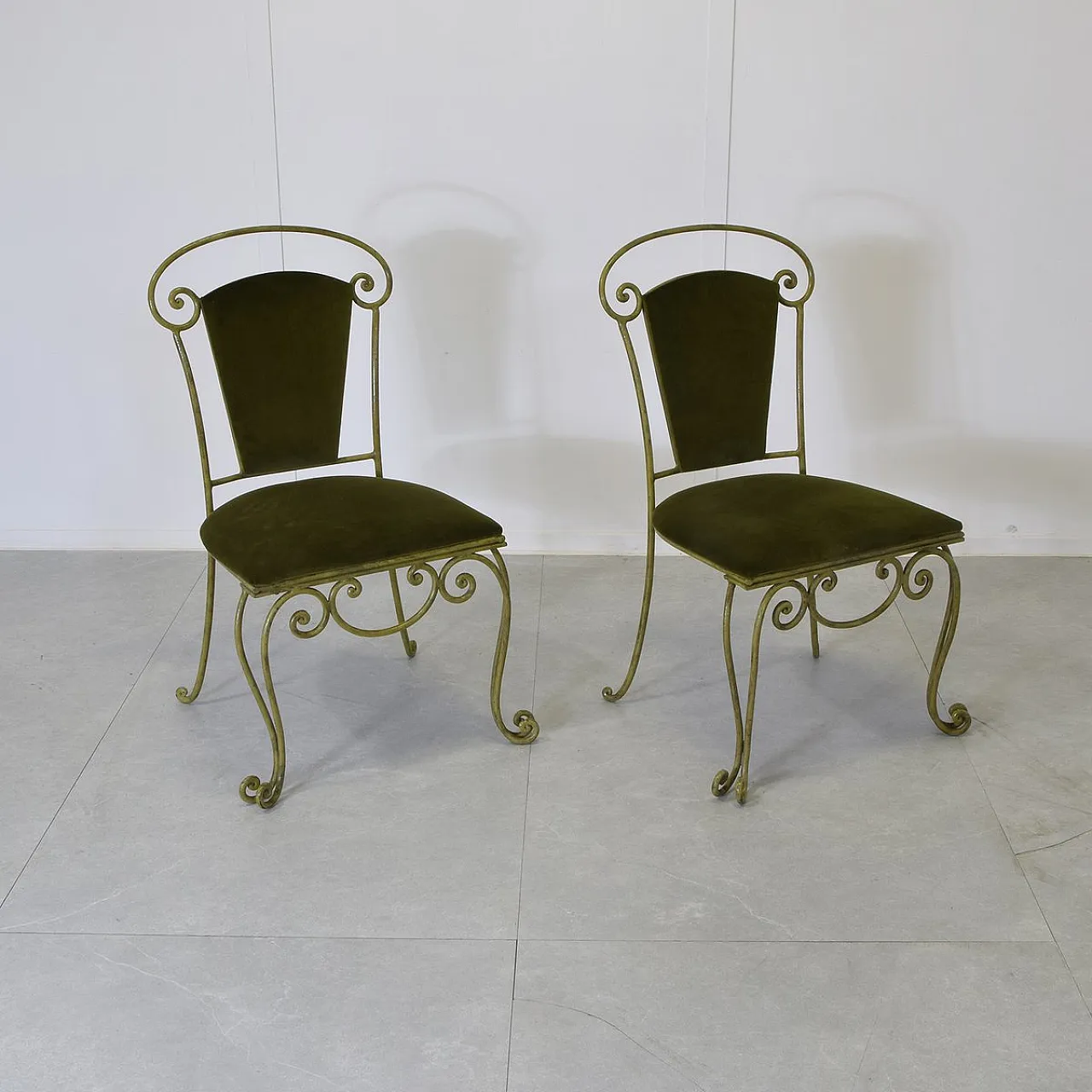 Pair of iron and velvet chairs by Casa E Giardino, 1950s 6