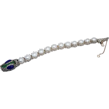 Spinel, diamonds, pearls, lapis, rose gold and silver bracelet, 1960s