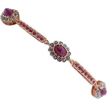 Bracciale con rubini, diamanti, oro rosa e argento, anni '60