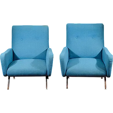 Pair of metal and fabric armchairs, 1960s