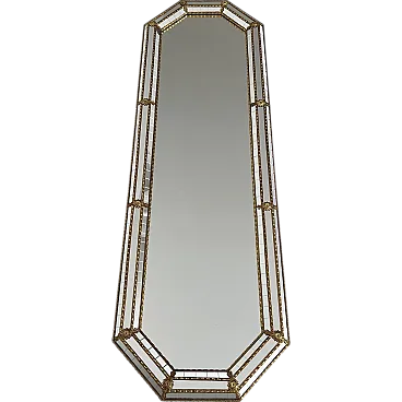 Octogonal multi-facets mirror with brass garlands, 1970s