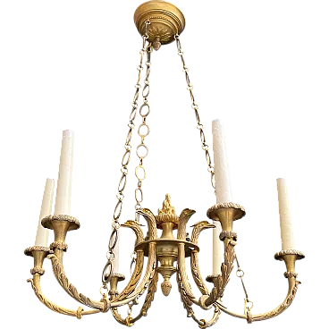 Bronze chandelier with golden eagle heads and flame, 20th century