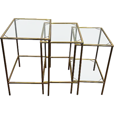 Three neoclassical style brass nesting tables, 1940s